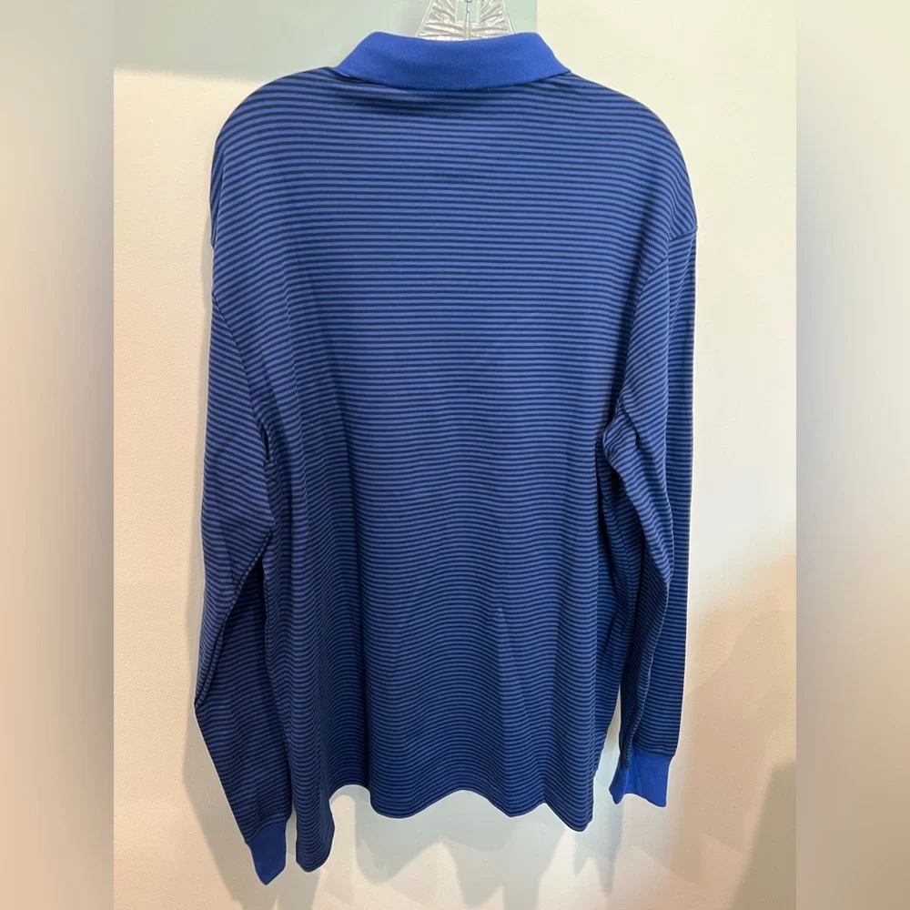 Lands’ End Blue Striped Men's Long Sleeve Polo Shirt Preppy Business Casual